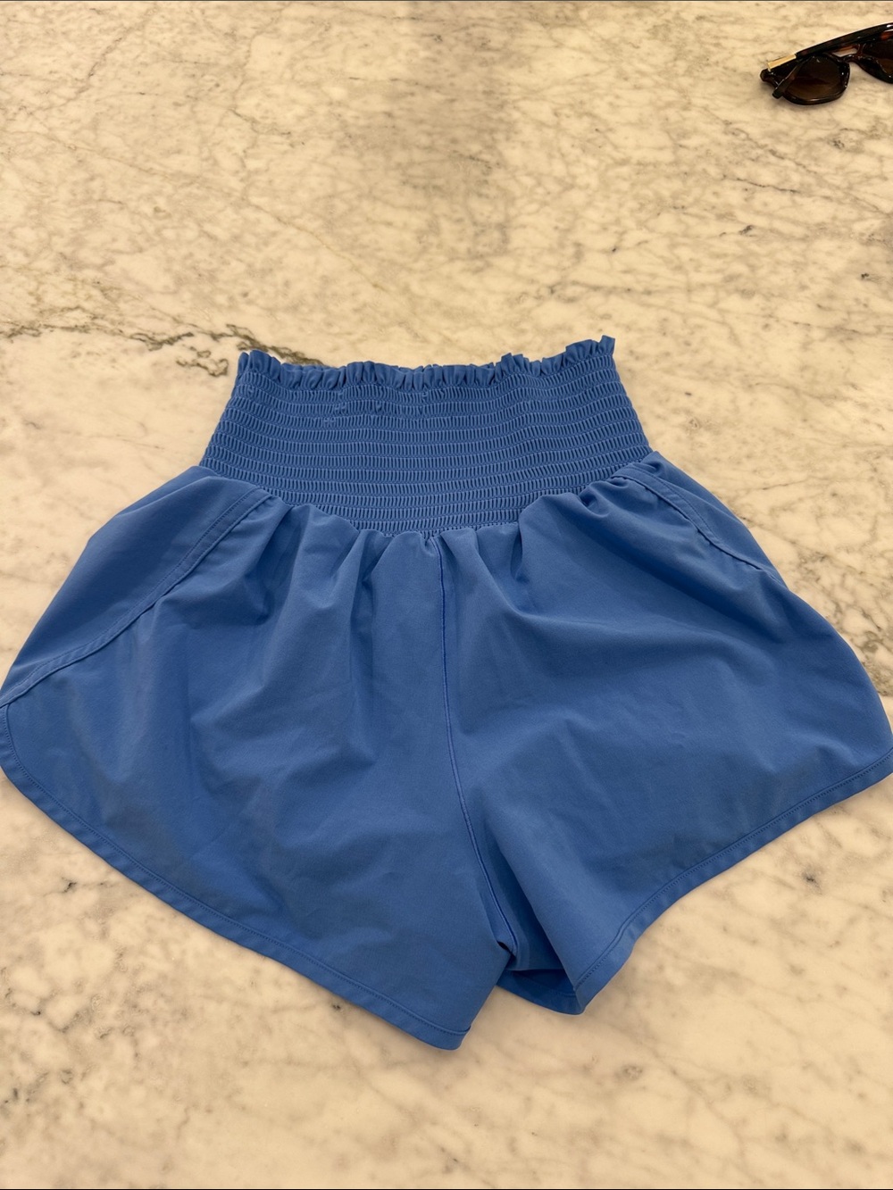 Aerie Offline Smocked Waist Flutter Shorts - Blue - Picture 2 of 3